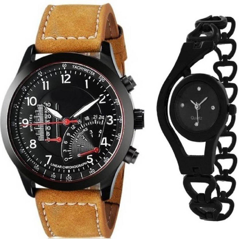 parekh enterprise new official leather belt and full black chain watch combo of 2 watches for girls and boys. Analog Watch  - For Men & Women