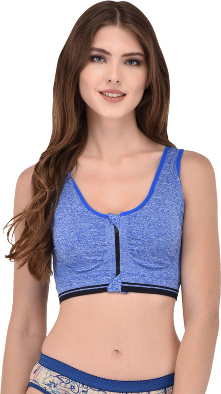opulent Women Sports Lightly Padded Bra(Blue, Black)
