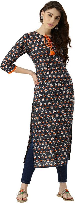 LIBAS Women Floral Print Straight Kurta(Blue) LIBAS Women Floral Print Straight Kurta(Blue)