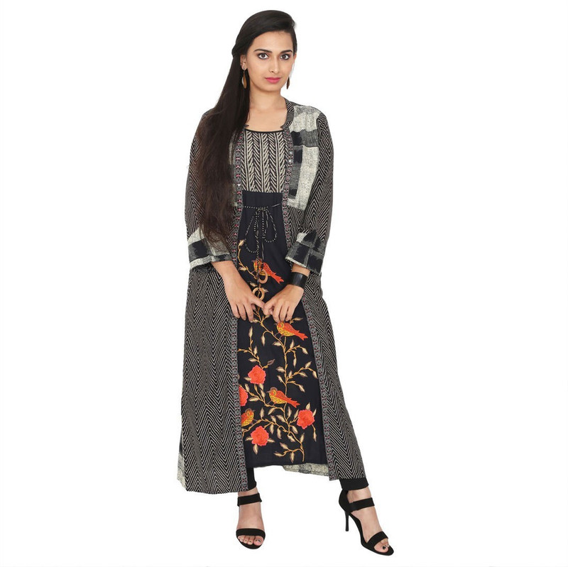 shiv sakthi Casual Printed, Chevron/Zig Zag Women Maternity Wear Kurti(Black, Grey)