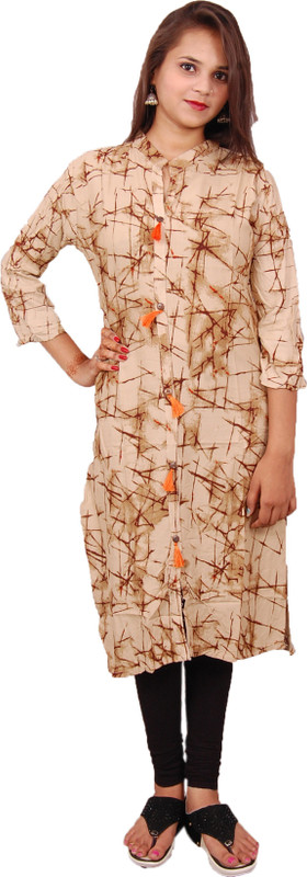 the majestic creation Casual Abstract Women Kurti(Beige)