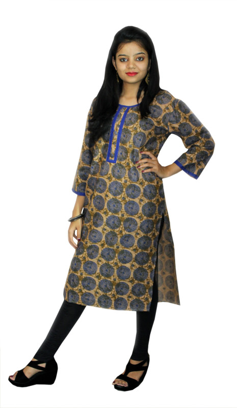 the majestic creation Formal Printed Women Kurti(Blue, Beige)