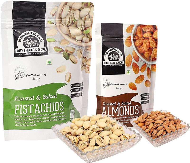 Wonderland California Almonds & Roasted Salted Pistachios Nuts Combo Pack of 2 (300g) Pistachios, Almonds(2 x 150 g)