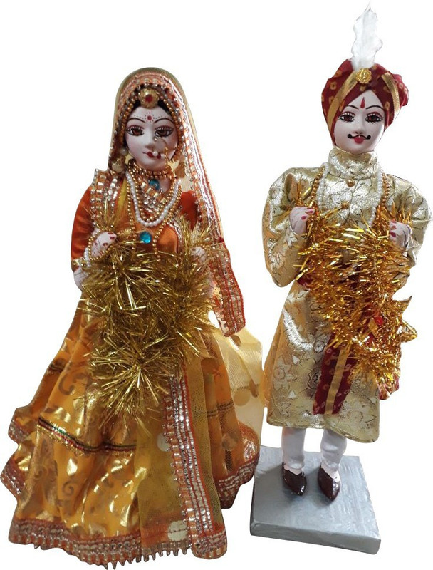 goodluck dolls Rajasthani Bride Groom Pair fine Art Handmade Dolls Multi Colour 13 inch by goodluck dolls Decorative Showpiece  -  40 cm(Paper Mache)