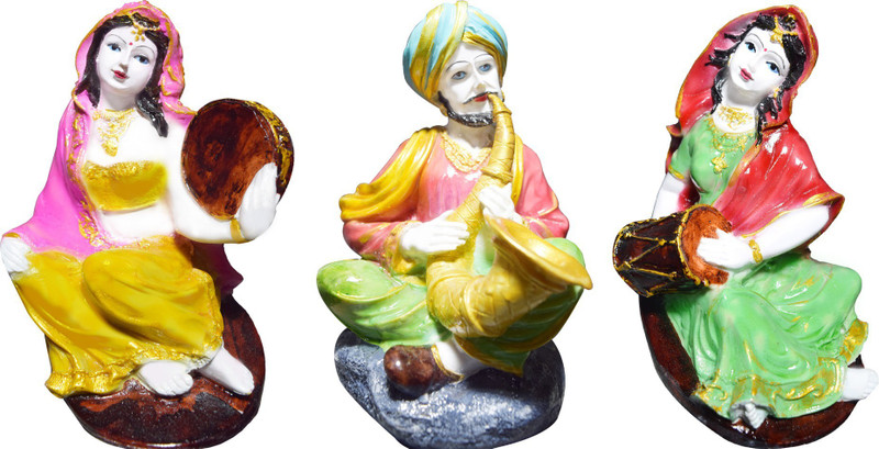 gw creations 3 Rajasthani Musicians Polyresin Multicolour Marble Finish Decorative Showpiece  -  18 cm(Polyresin, Multicolor)