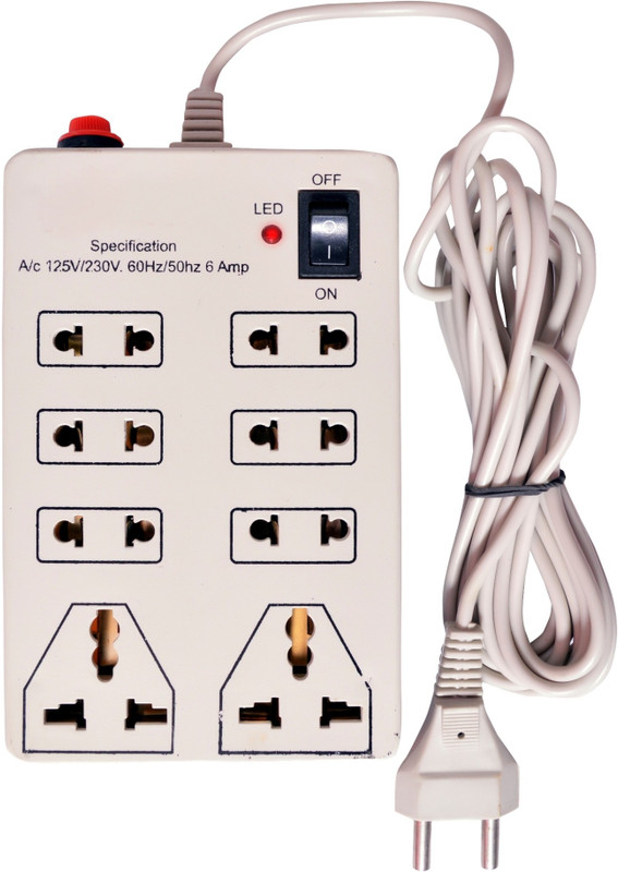 ruhaila 8 Socket-two (3 pin)+6(2 pin) multi utility extension board with 3.5 meter wire with fuse and indicator 8 Socket Surge Protector(Multicolor)