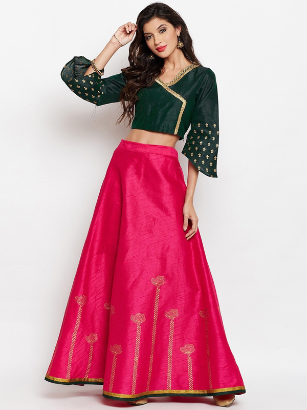studiorasa Party Bell Sleeve Embroidered Women Green Top