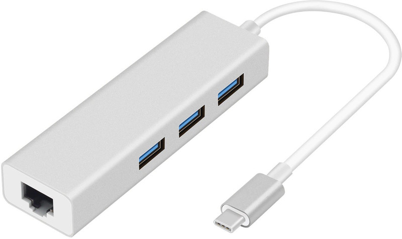 smacc Type C to Usb hub 3 Port with USB LAN Card(Silver)