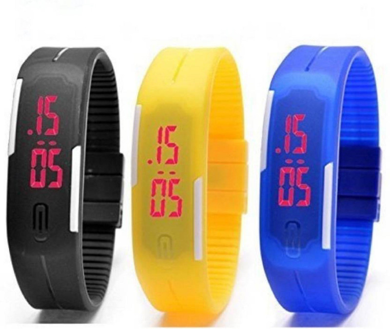 brtrsd Rubber Magnet Led BR-T -20P,Y0.1HBlack Set Of 3 Digital Watch  - For Men