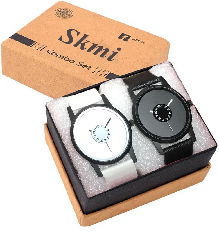 skmi Black & White Slim ~ Two ~ hand Couple LOVE Passion Analog Watch  - For Men