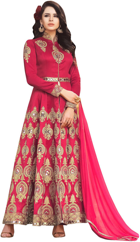 sanskriti designers Poly Silk Embroidered Salwar Suit Material(Semi Stitched)