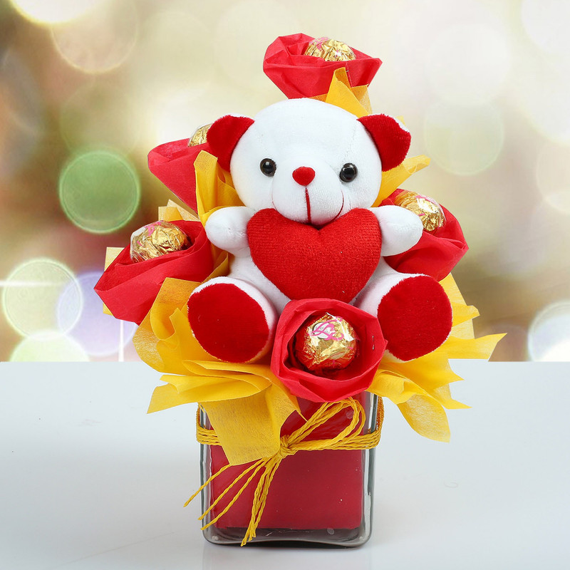 ferns and petals teddy bear bouquet