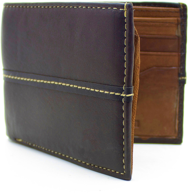 flex boom Men Brown Genuine Leather Wallet(6 Card Slots)