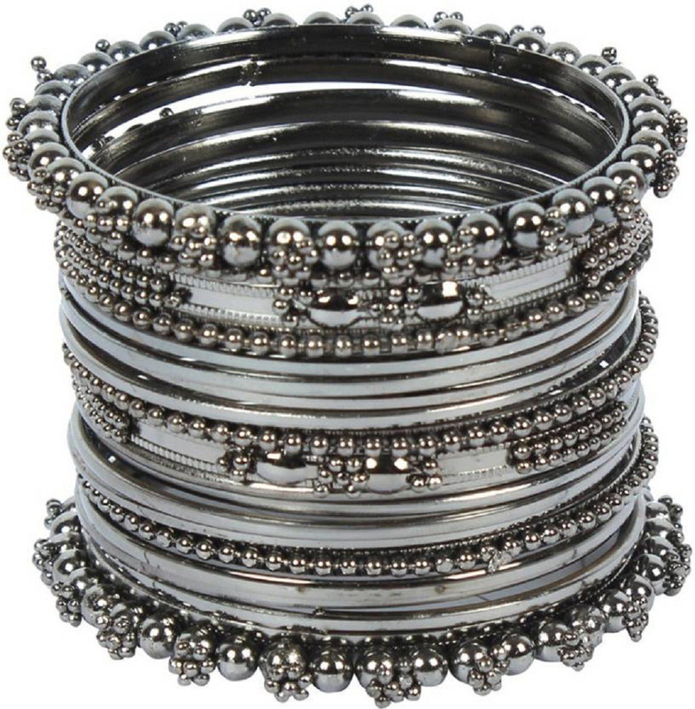 zintalic Metal Black Silver Bangle Set