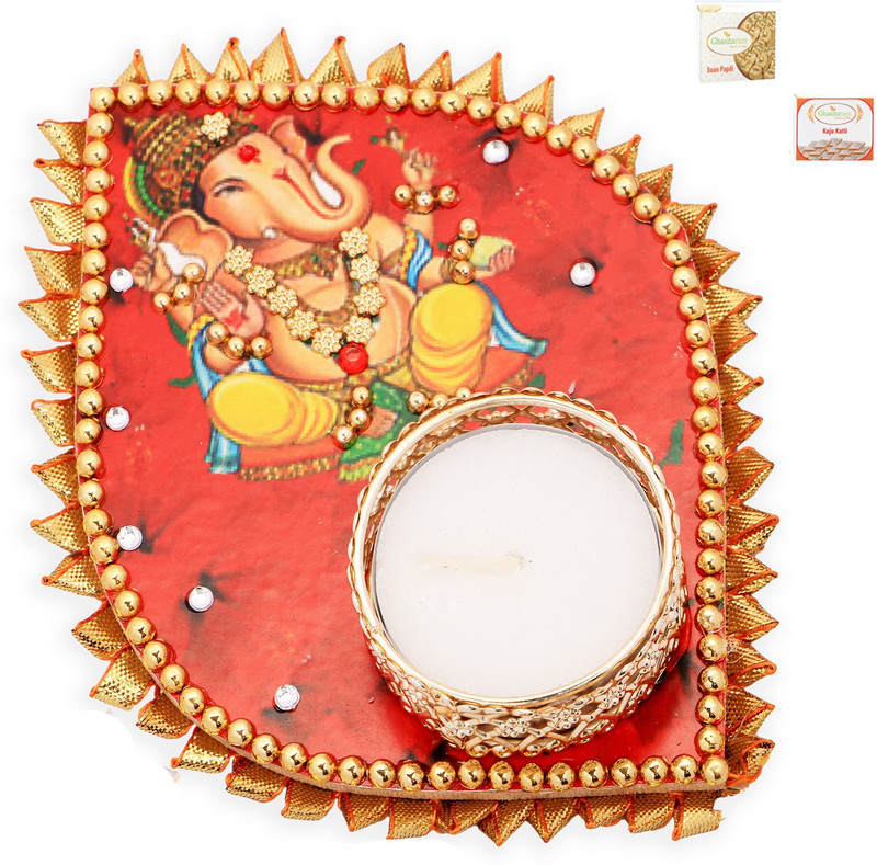 Ghasitaram Gifts Diwali Candles-Ganesha Leaf T-Lite with 200 gms kaju Katli and 200 gms Soan Papdi Combo(3) Ghasitaram Gifts Diwali Candles-Ganesha Leaf T-Lite with 200 gms kaju Katli and 200 gms Soan Papdi Combo(3)