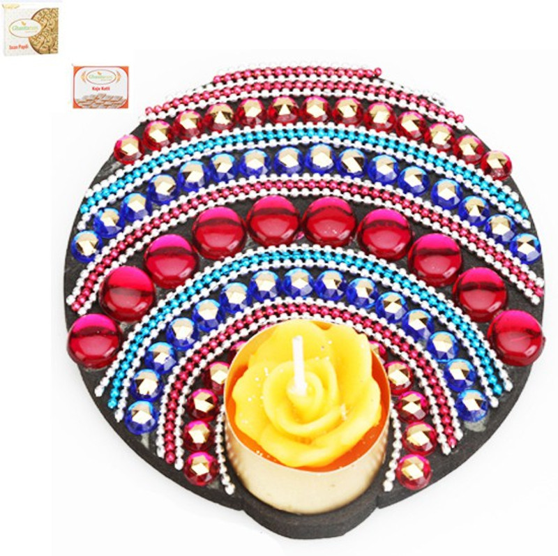 Ghasitaram Gifts Diwali Floating Multicolor T-Lite with 200 gms kaju Katli and 200 gms Soan Papdi Combo(3) Ghasitaram Gifts Diwali Floating Multicolor T-Lite with 200 gms kaju Katli and 200 gms Soan Papdi Combo(3)