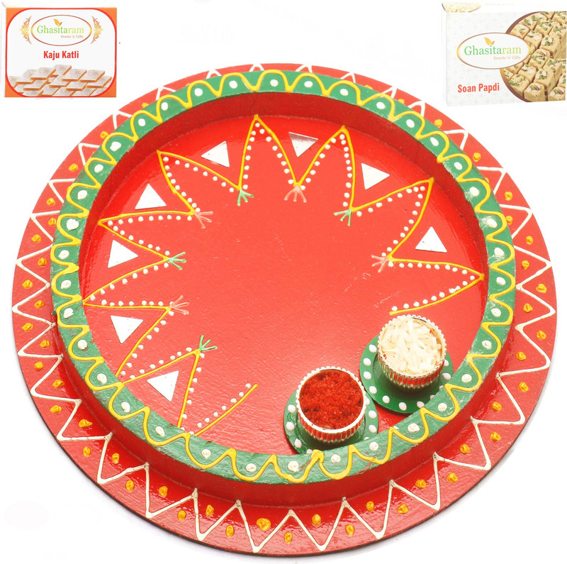Ghasitaram Gifts BhaiDooj -Reflection of Love Pooja Thali with 200 gms of Kaju katli and 200 gms of Soan Papdi Combo(2) Ghasitaram Gifts BhaiDooj -Reflection of Love Pooja Thali with 200 gms of Kaju katli and 200 gms of Soan Papdi Combo(2)