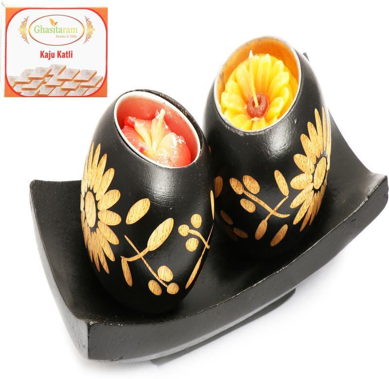 Ghasitaram Gifts Diwali Candles Set of 2 Wooden Candles with Tray with 400 gms kaju Katli Combo(3) Ghasitaram Gifts Diwali Candles Set of 2 Wooden Candles with Tray with 400 gms kaju Katli Combo(3)