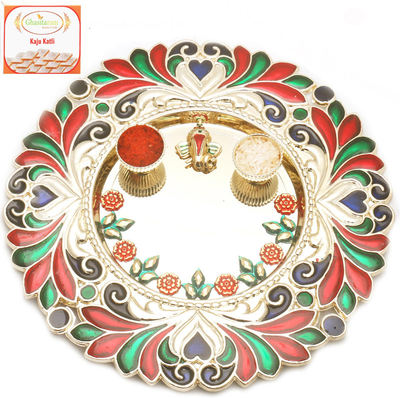 Ghasitaram Gifts BhaiDooj -Flowers of Love Pooja Thali with 400 gms of Kaju katli Combo(2) Ghasitaram Gifts BhaiDooj -Flowers of Love Pooja Thali with 400 gms of Kaju katli Combo(2)