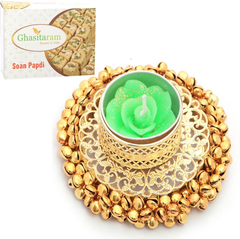 Ghasitaram Gifts Diwali Candles-Golden Gungroo T-Lite with 200 gms Soan Papdi Combo(2) Ghasitaram Gifts Diwali Candles-Golden Gungroo T-Lite with 200 gms Soan Papdi Combo(2)