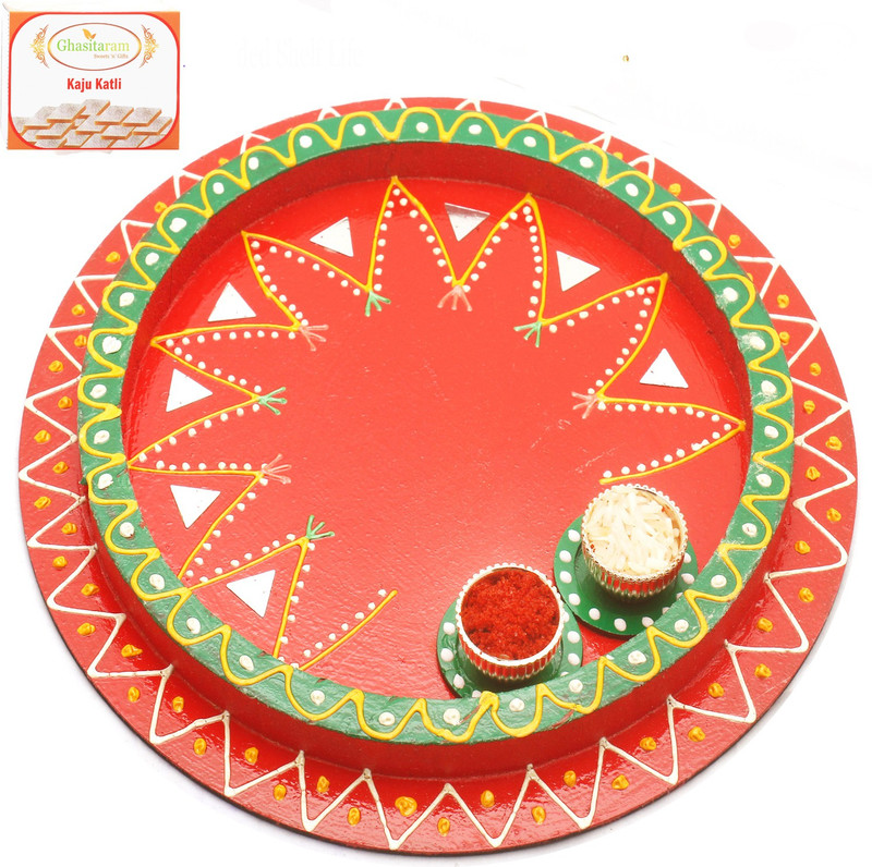 Ghasitaram Gifts BhaiDooj -Reflection of Love Pooja Thali with 400 gms of Kaju katli Combo(2)