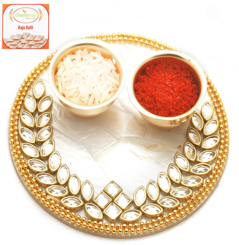 Ghasitaram Gifts BhaiDooj -The Perfect Bond Pooja Thali with 400 gms of Kaju katli Combo(2) Ghasitaram Gifts BhaiDooj -The Perfect Bond Pooja Thali with 400 gms of Kaju katli Combo(2)