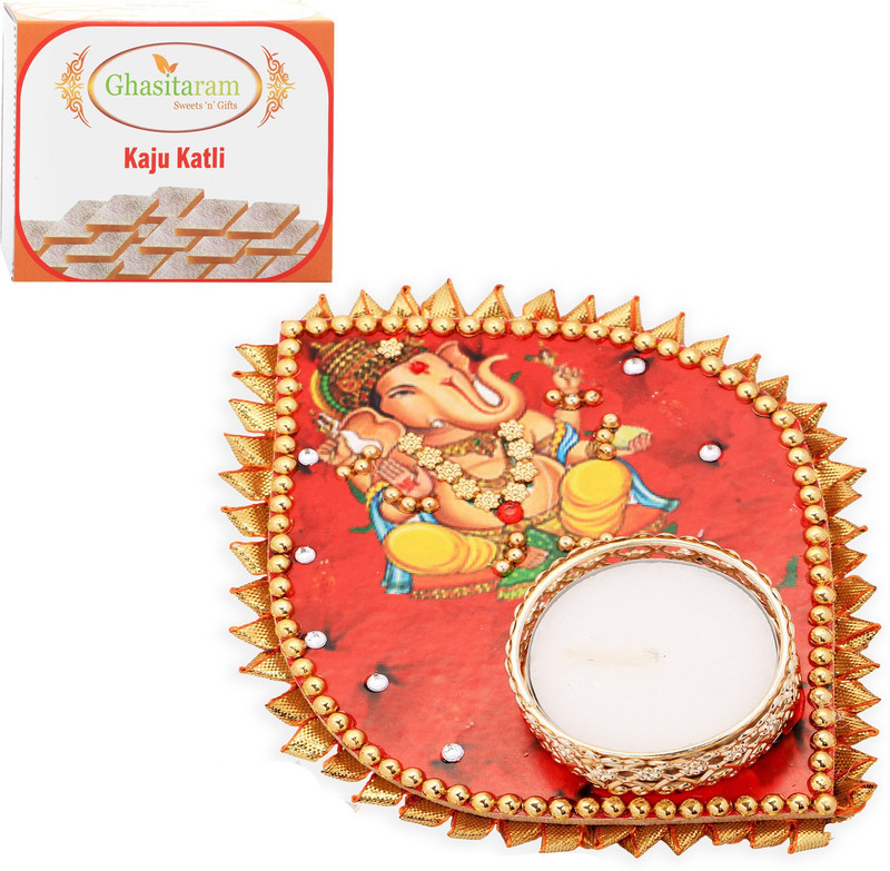 Ghasitaram Gifts Diwali Candles-Ganesha Leaf T-Lite with 200 gms kaju Katli Combo(2) Ghasitaram Gifts Diwali Candles-Ganesha Leaf T-Lite with 200 gms kaju Katli Combo(2)