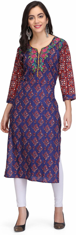 vicvim Casual Embroidered Women Kurti(Maroon)