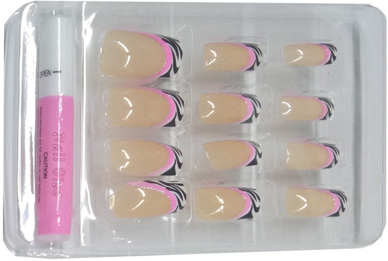 nerr Set Of 12Pc Professional / Personal Reusable French Long Acrylic False Fake Nails BabyPink Color DIY Decoration Artificial Nailart Tip Accessory(multicolor)