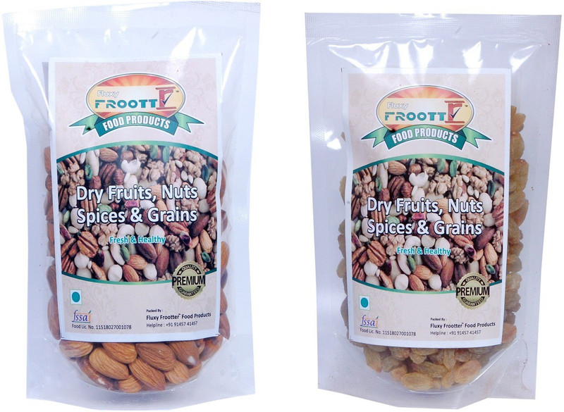 FLUXYFROOTTR ALMONDS NUTS AND RAISINS FRUIT | PREMIUM (COMBO) | DRY-FRUITS (Pack of 2)_250 GM EACH Almonds, Raisins(2 x 250 g)