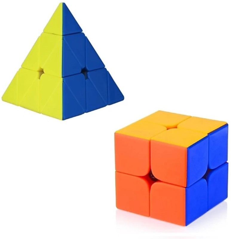 SANJARY good quality high speed pyramid triangle and 2x2 magic cube stricerless (multi-colour)(2 Pieces)