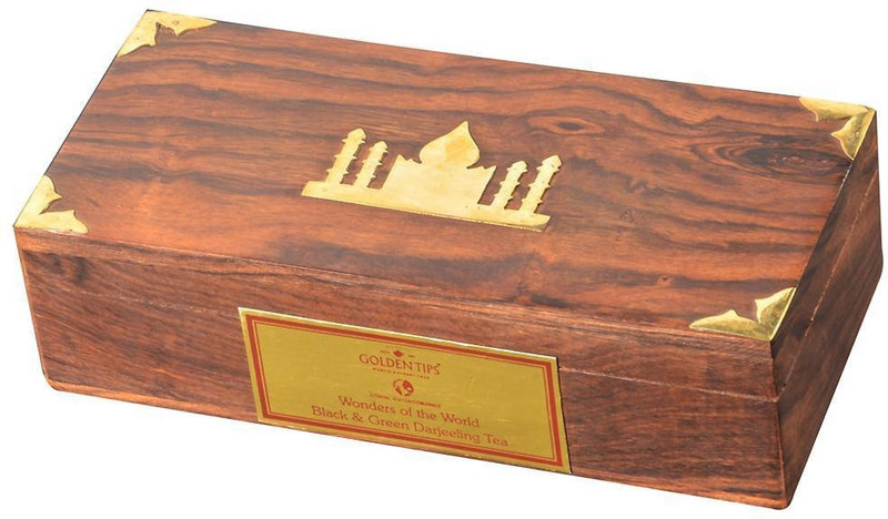 Golden Tips Black Tea And Green Tea - Carved Wooden Box Tea Blend Box(100 g)