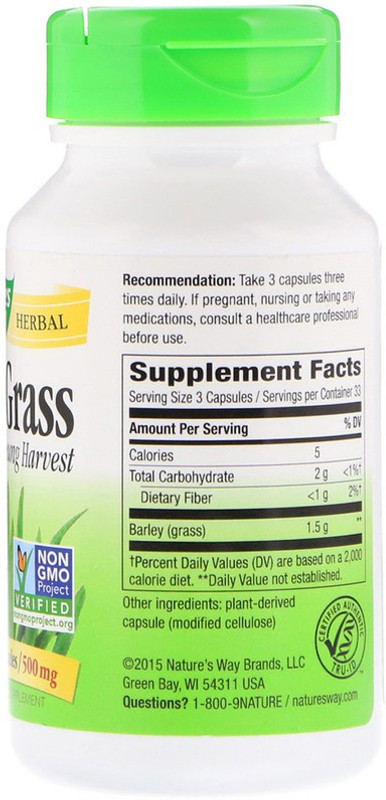 Nature's Way Nature's Way, Barley Grass, Young Harvest, 500 mg, 100 Vegetarian Capsules(100 No)