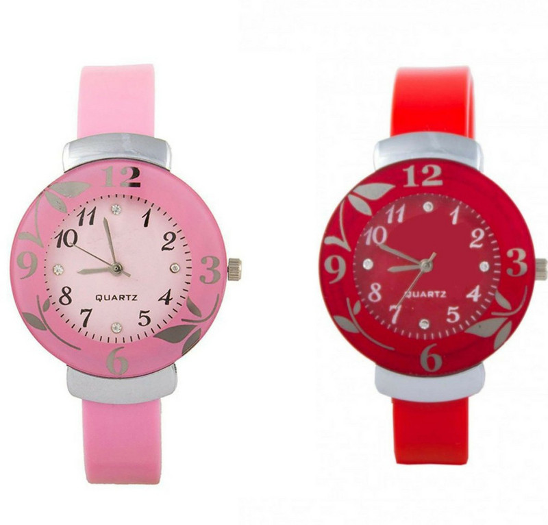 VK SALES Pink & Red New Collection Quartz analogue Watch | Combo Of 2 Watches | Stylish Design Case | Amazing Dial | Fancy Rubber Belt | Attractive | Party & Wedding Wear | Casual | For Women Analog Watch  - For Girls