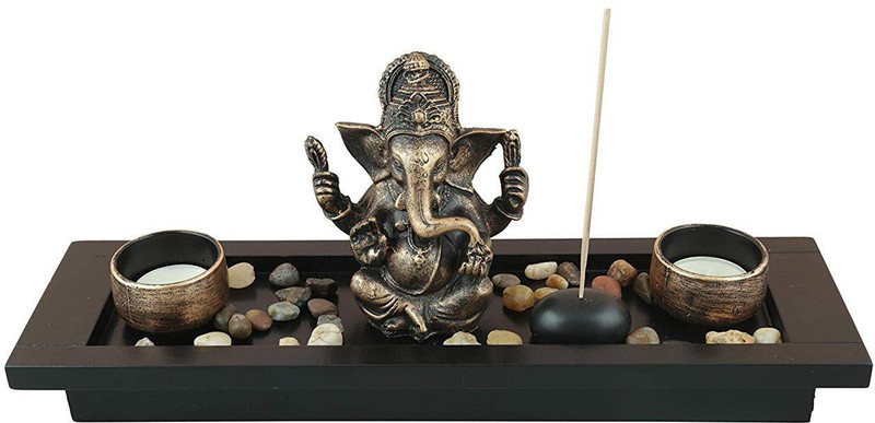 goyal candle planet Lord Ganesha Tea Light Holder With incense stick holder - HY-1418 Ceramic 2 - Cup Tealight Holder Set(Copper, Pack of 1)