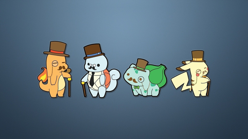 Athah Anime Pokémon Charmander Squirtle Bulbasaur Pikachu Monocle Top Hat Starter Pokemon 13*19 inches Wall Poster Matte Finish Paper Print(13 inch X 19 inch, Rolled)