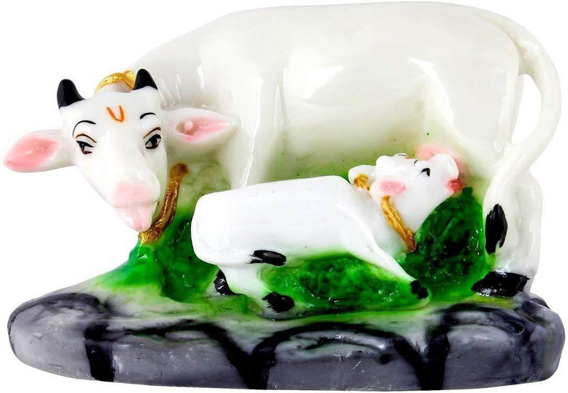 krishnagallery1 Pure Marble Cow with Calf Statue Special White Marble Full Shinning Decorative Showpiece  -  11 cm(Marble, White)