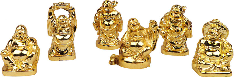 blankleaf De Vedic Feng Shui Chinese Happy Man / Laughing Buddha - 6 different Poses Set Figurine Golden Statue Decorative Showpiece- Gold Decorative Showpiece  -  5 cm(Ceramic)