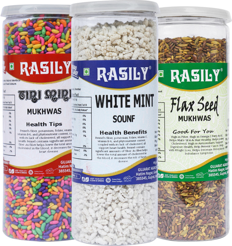 rasily Tini Mini, White Mint & Flax Seed Mukhwas Combo fennel seed, Madrasi, Luckhnowi, Mint, alsi, sesame seed, coriander seeds Mouth Freshener(Pack of 3)