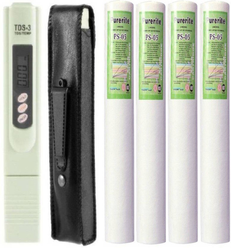 DOC RO Original Genuine Spun PP 10 inch + Digital Tds Meter Tds-3 Water Quality Tester Purity Indicator + Leather Carry Case for RO Service Lab Equipment Office Supplies Water-Safety Pen Type Pocket Sized Handheld Plastic Portable (Pack of 5) Digital TDS Meter