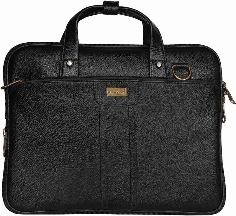 SCHARF JIM GORDON - LIFE IS TOO PORT SINGLE COMPARMENT EXPANDABLE SLEEK GENUINE LEATHER BAG Medium Briefcase - For Men(Black)