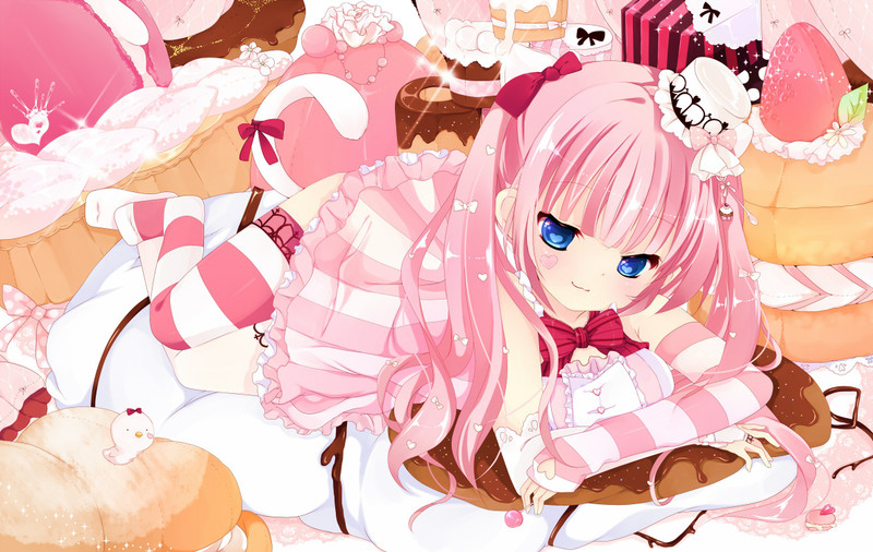 Athah Anime Original Girl Long Hair Pink Hair Blue Eyes Bow Pillow