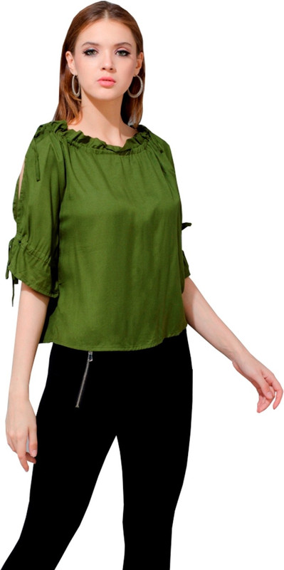 cat william Casual Half Sleeve Solid Women Green Top