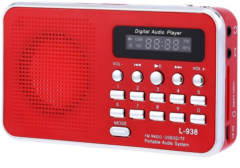 CRETO Original L-938 Digital Radio FM Audio Player Support USB pen-drive , aux and memory card FM Radio(Red)