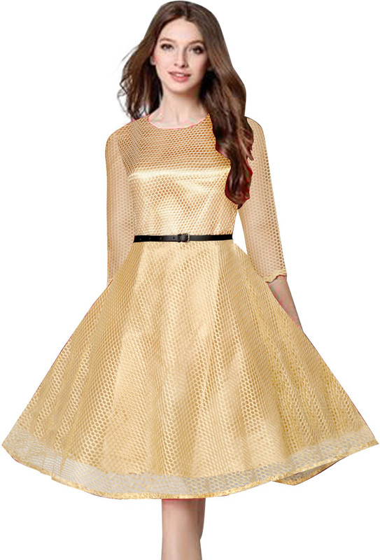 onlineboutiqueindia Women A-line Gold Dress