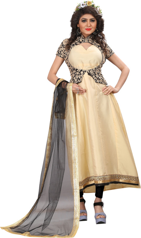 janvifashionflower Poly Silk Embroidered Kurta & Churidar Material(Semi Stitched)