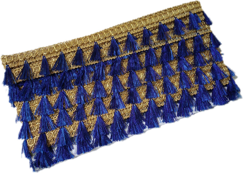 hariyanilace new Golden lace with blue mini tassels fancy laces Saree Falls(Blue, Gold)