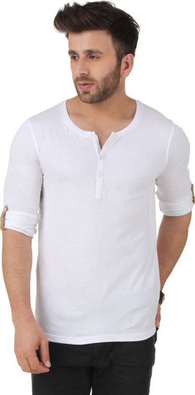 selenas Solid Men & Women Henley White T-Shirt