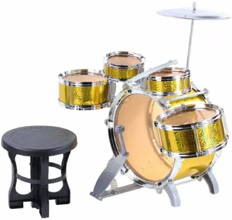 cracker Music Jazz Drum Set Big Size Musical Drum Set with 5 Drums, Cymbal and Chair Musical Toy gold(Gold)