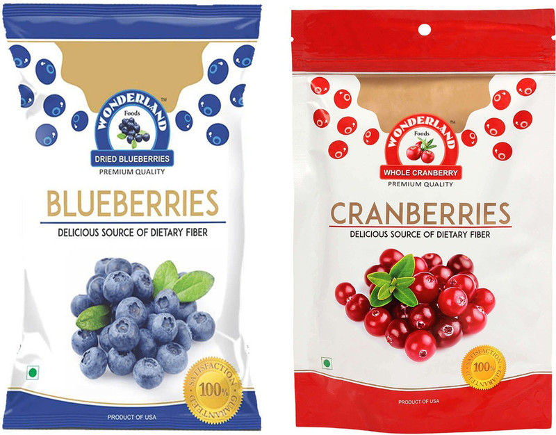 Wonderland Blueberries & Whole Cranberries Dried Fruits Combo Pack of 2 (350g) Blueberry, Cranberries Pouch(2 x 175 g)
